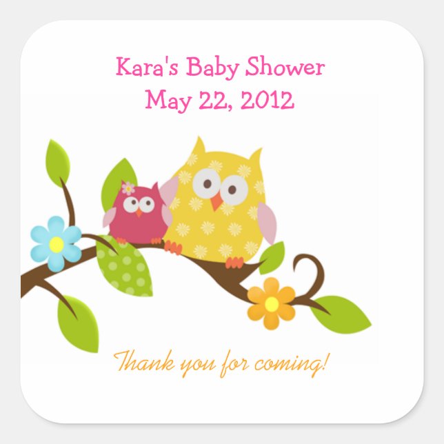 Happy Tree Owls Woodland SQUARE Favor Sticker (Front)