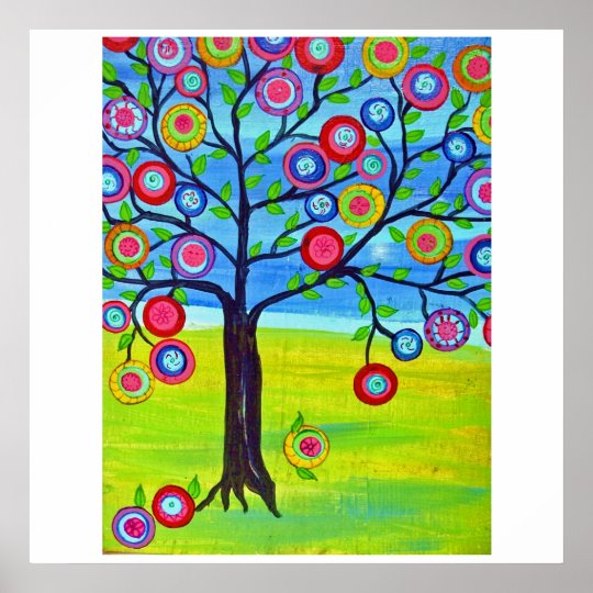 Happy Tree, Tree of life, Mexican folk art style Poster | Zazzle.com