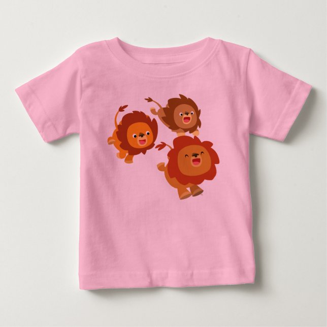 Happy Trio of Cute Cartoon Lions Baby T-Shirt (Front)