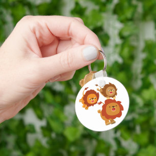 Happy Trio of Cute Cartoon Lions Keychain