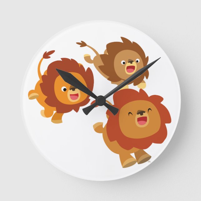 Happy Trio of Cute Cartoon Lions Wall Clock (Front)