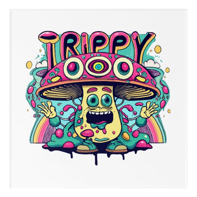 Happy Trippy Mushroom Acrylic Print (Front)