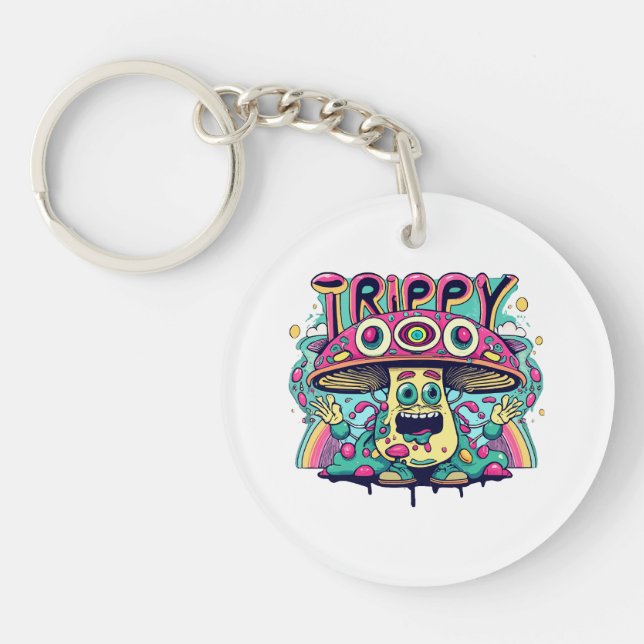 Happy Trippy Mushroom Keychain (Front)