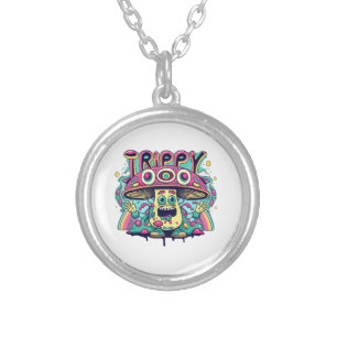 Happy Trippy Mushroom Silver Plated Necklace