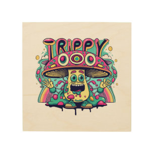 Happy Trippy Mushroom Wood Wall Art