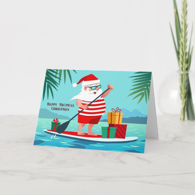 Happy Tropical Christmas Santa Holiday Card (Front)