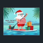 Happy Tropical Christmas Santa Holiday Postcard<br><div class="desc">Santa on paddle board background</div>