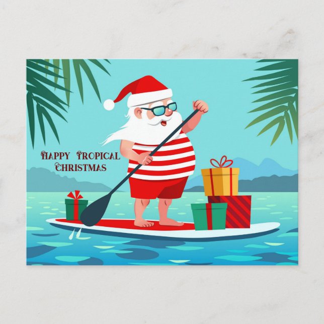 Happy Tropical Christmas Santa Holiday Postcard (Front)