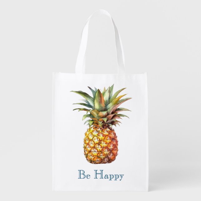 Happy Tropical Pineapple Grocery Bag (Front)
