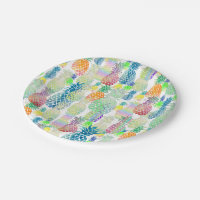 happy tropical summer pineapple pattern paper plate