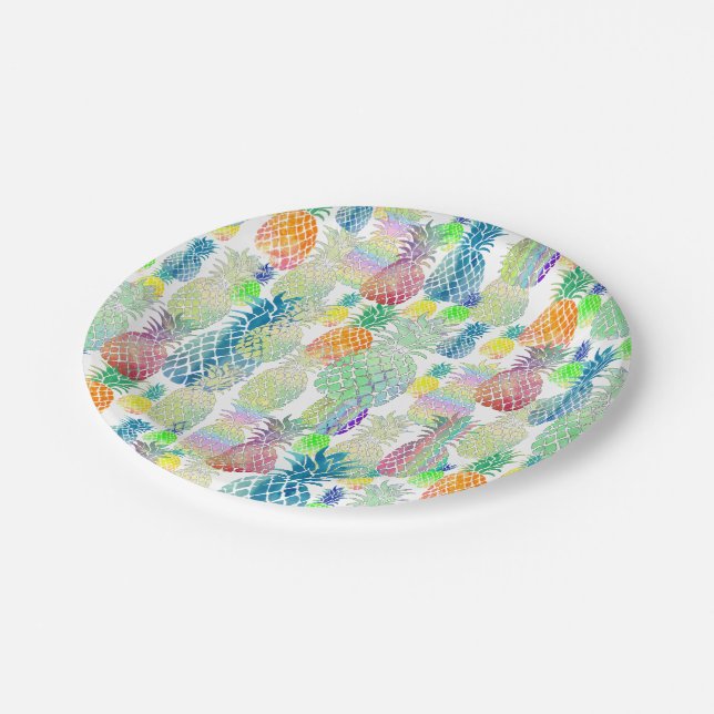 happy tropical summer pineapple pattern paper plates (Angled)