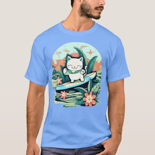 Happy Tropical Surf Kitty T_Shirt