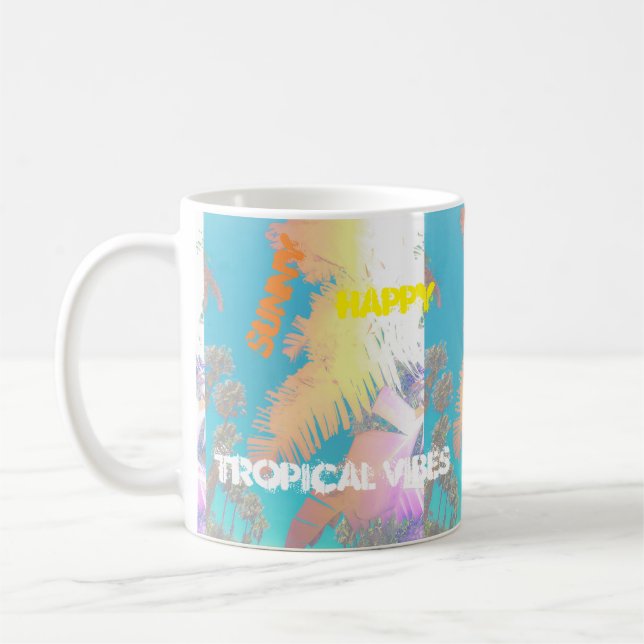Happy Tropical Vibes Palm Trees Mug Cup (Left)