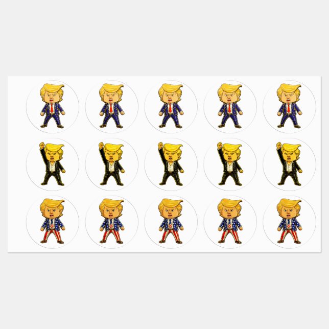 Happy Trump, Funny Trump, Funny Meme Chibi Cartoon Labels (Sheet)