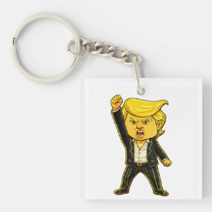 Happy Trump Lapel Meme Fight Fight Angry Trump Pop Keychain