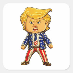 Happy Trump Lapel Pin Chibi Cartoon Patriotic Meme Square Sticker