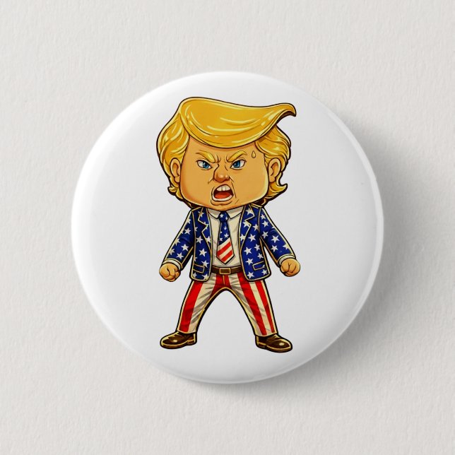 Happy Trump Lapelle Chibi Cartoon Patriotic Meme Button (Front)