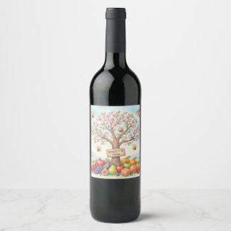 Happy Tu B'Shevat – Colorful Blossom & Fruit Wine Label