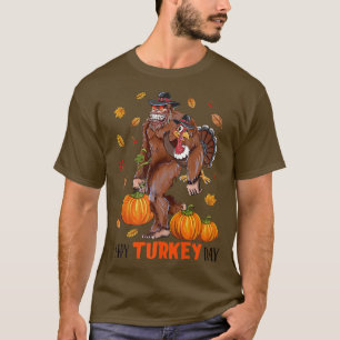 Happy Turkey Day Bigfoot Sasquatch Pilgrim Turkey T-Shirt