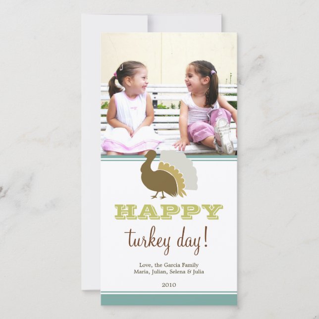 Happy turkey day blue green custom Thanksgiving Holiday Card (Front)