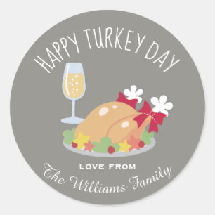 Happy Turkey Day Custom Thanksgiving Classic Round Sticker