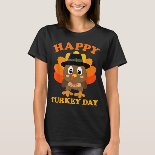 Happy Turkey Day Cute Little Pilgrim Gift Thanksgi T_Shirt