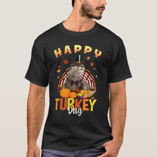 Happy Turkey Day Cute Otter Thanksgiving Day Tees 