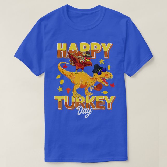 Happy Turkey Day Dabbing Turkey Saurus T Rex Thank T-Shirt (Design Front)