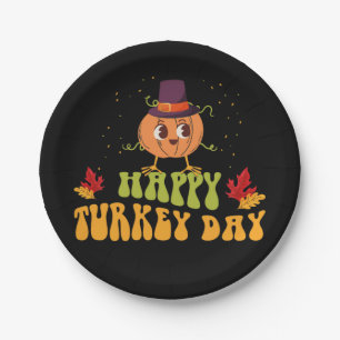 happy turkey day fall thanksgiving day special paper plates