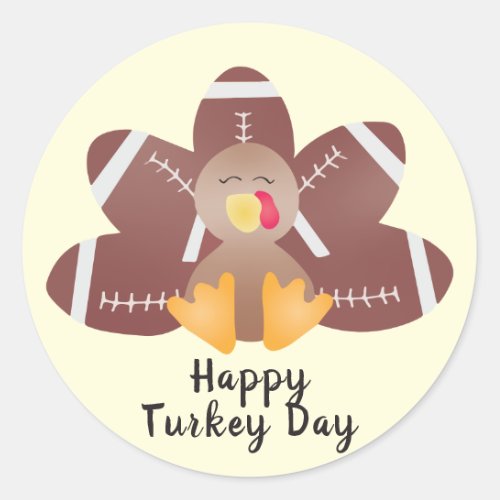 Happy Turkey Day Football Feathers Classic Round Sticker