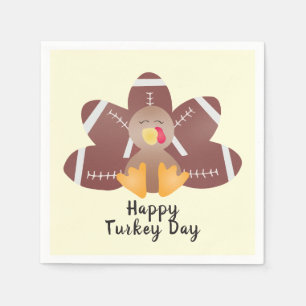 Happy Turkey Day Football Feathers Napkins