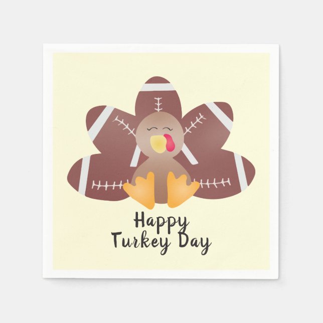 Happy Turkey Day Football Feathers Napkins (Front)
