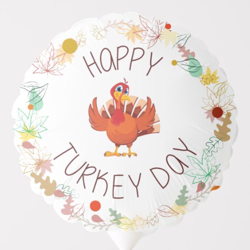 Happy Turkey Day Leaves and Turkey Balloon