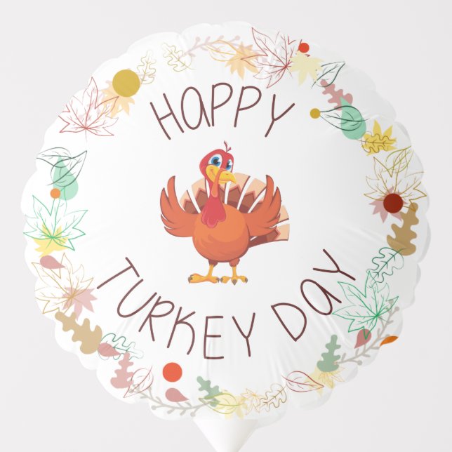 Happy Turkey Day Leaves and Turkey Balloon (Front)