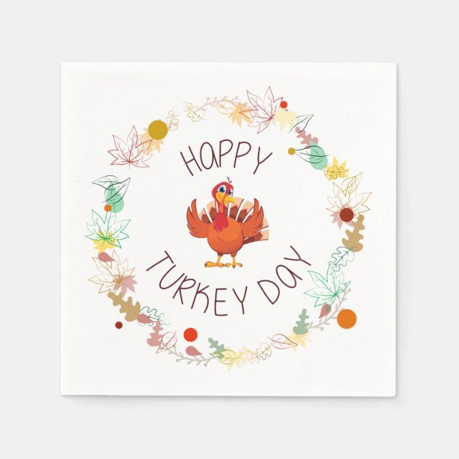 Happy Turkey Day Leaves and Turkey Napkins (Front)