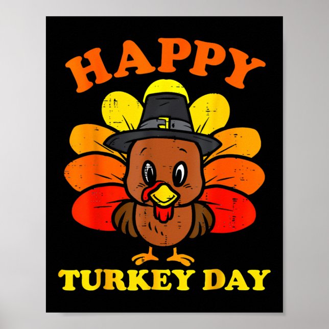 Happy Turkey Day Shirt Cute Little Pilgrim Thanksg Poster (Front)