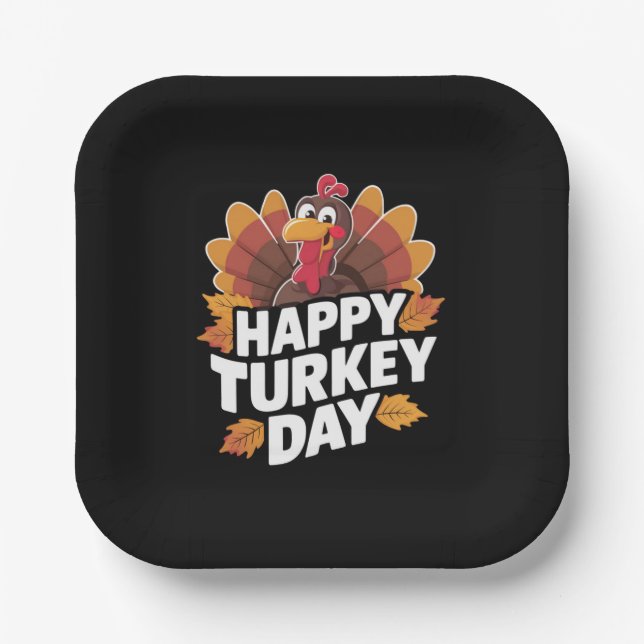 Happy Turkey Day Thanksgiving Day Holiday Gift  Paper Plates (Front)