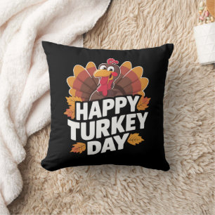 Happy Turkey Day Thanksgiving Day Holiday Gift  Throw Pillow