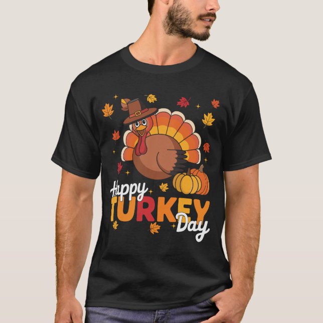 Happy Turkey Day Thanksgiving Family Pajamas Fall  T-Shirt (Front)