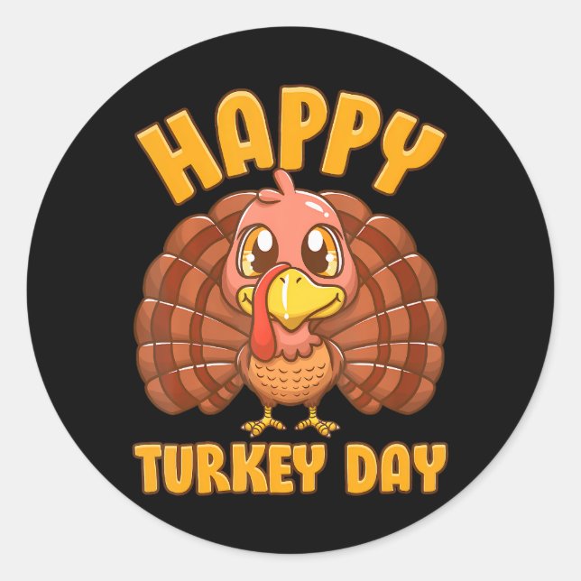 Happy Turkey Day Thanksgiving Gobble Teacher Classic Round Sticker (Front)