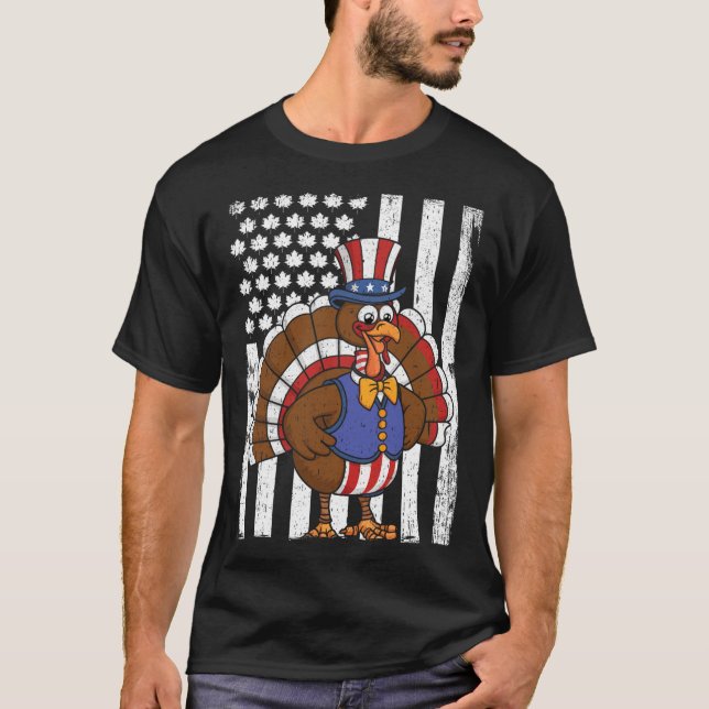 Happy Turkey Day Thanksgiving Usa Flag Patriotic F T-Shirt (Front)