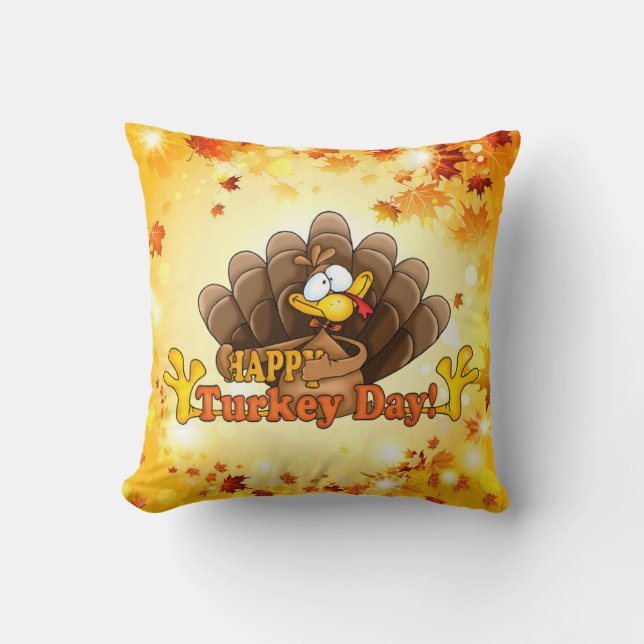 Happy Turkey Day Throw Pillow (Front)