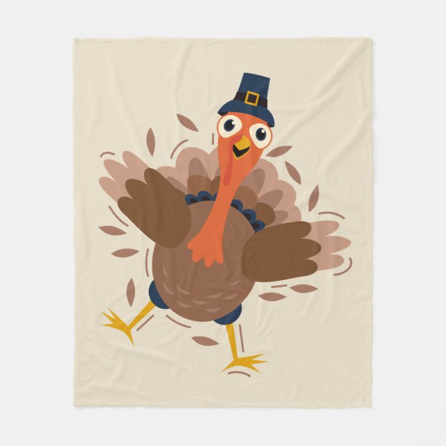 Happy Turkey Fleece Blanket (Front)