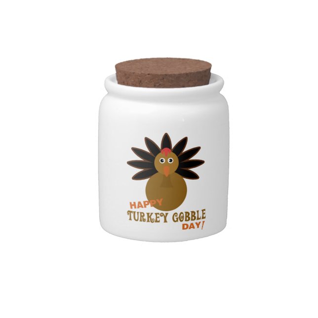 Happy Turkey Gobble Day Thanksgiving Candy Jar (Front)