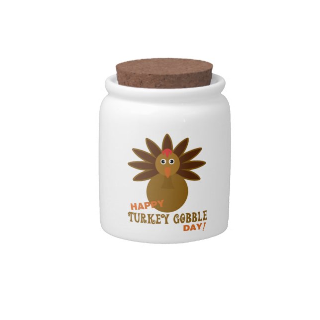 Happy Turkey Gobble Day Thanksgiving Candy Jar (Front)