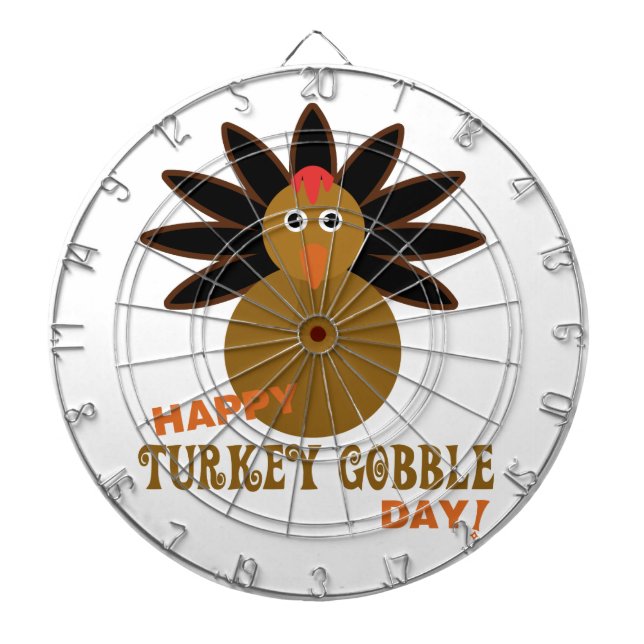 Happy Turkey Gobble Day Thanksgiving Dartboard With Darts (Front)