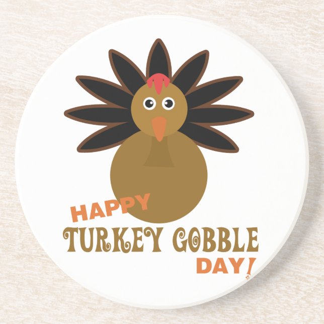 Happy Turkey Gobble Day Thanksgiving Drink Coaster (Front)