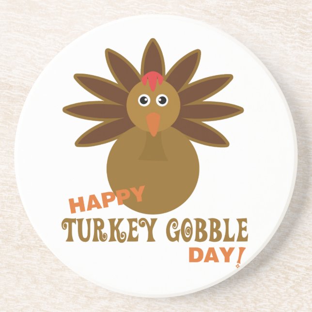 Happy Turkey Gobble Day Thanksgiving Drink Coaster (Front)