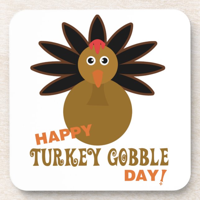 Happy Turkey Gobble Day Thanksgiving Drink Coaster (Front)