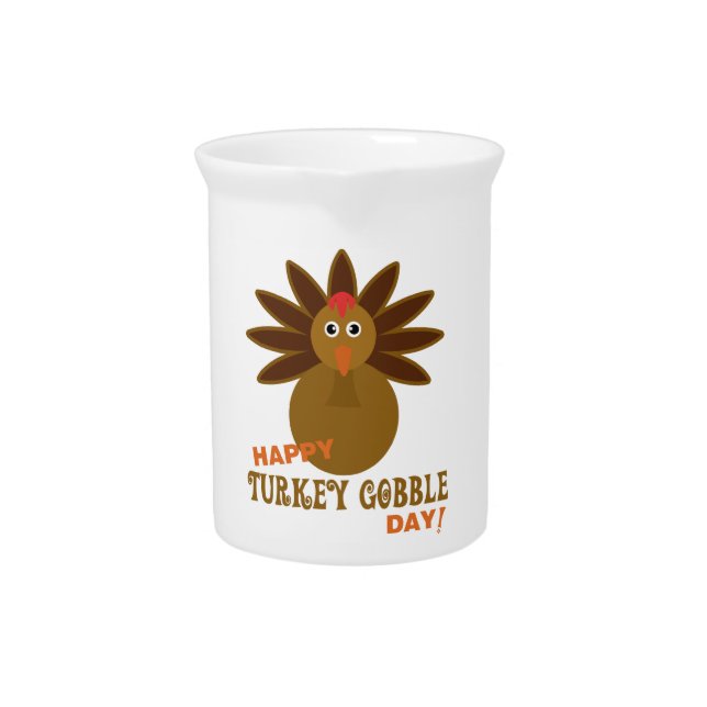 Happy Turkey Gobble Day Thanksgiving Drink Pitcher (Front)